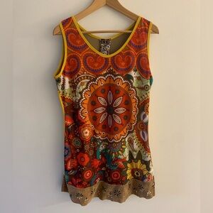 UOG Bohemian Cotton Midi Tank Sun Dress, Size L. 70s Boho Hippie Festival